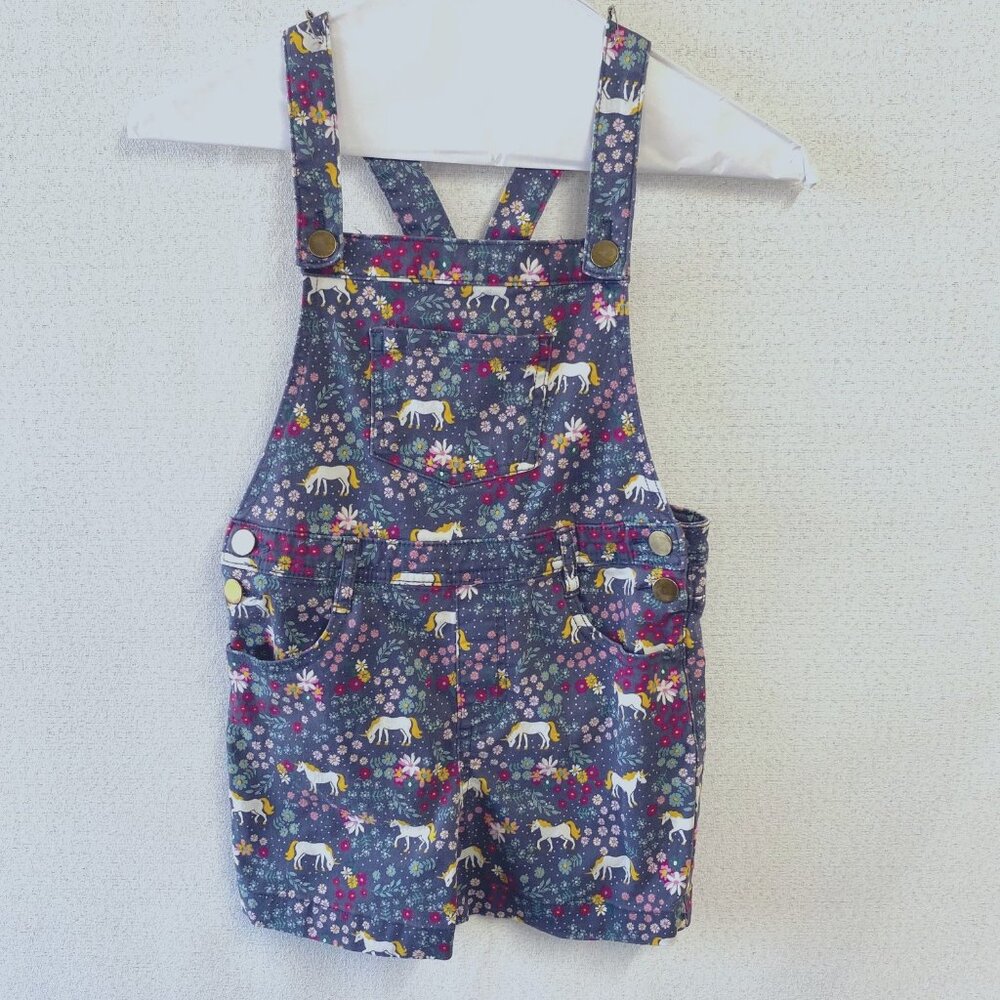365 Kids From Garanimals Faded Navy Overall Shorts Size: 7 with Unicorns